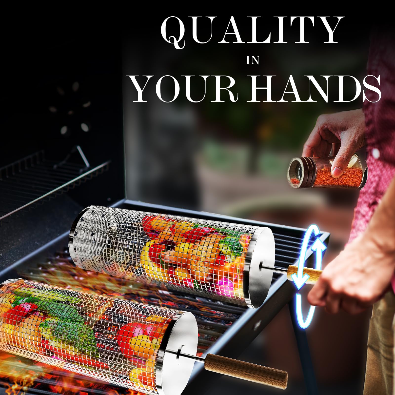 Rolling Grilling Basket with Handle - Libiyi