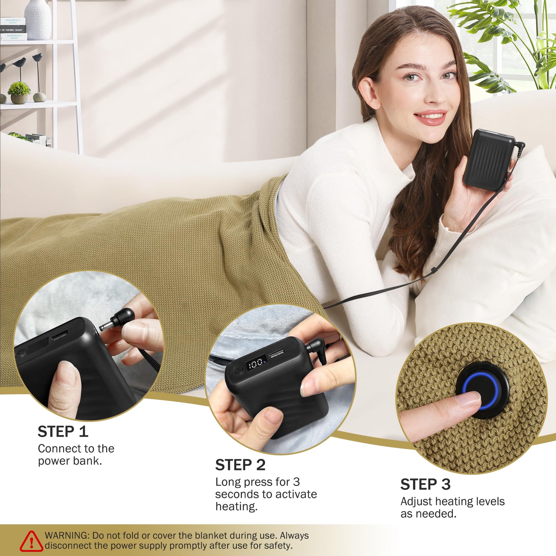 Portable Soft Zipper Electric Heated Blanket Shawl - Libiyi