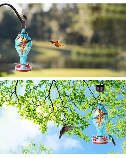 Hand Blown Glass Hummingbird Feeder - 25 Ounces - Libiyi