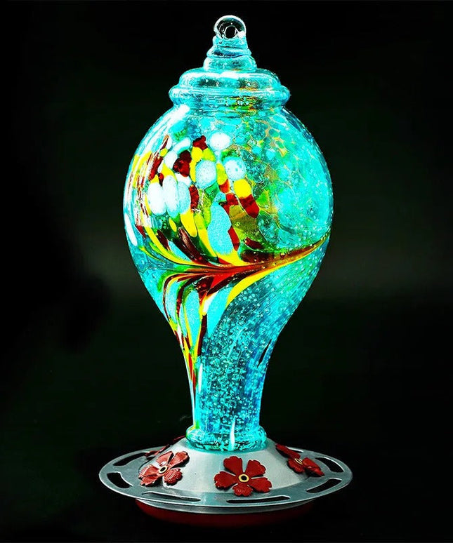 Hand Blown Glass Hummingbird Feeder - 25 Ounces - Libiyi