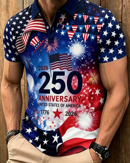 Men's American 250th Anniversary Print Casual Polo Shirt