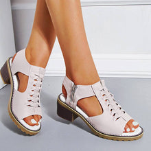 Load image into Gallery viewer, Libiyi Peep Toe Cutout Zipper Chunky Heeled Sandals - Libiyi