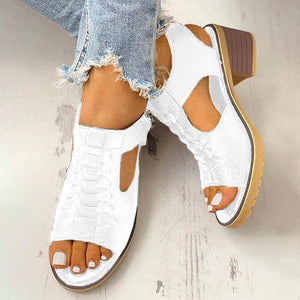Libiyi Peep Toe Cutout Zipper Chunky Heeled Sandals - Libiyi
