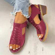Load image into Gallery viewer, Libiyi Peep Toe Cutout Zipper Chunky Heeled Sandals - Libiyi