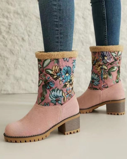 Women's warm thick sole high heel snow boots - Libiyi