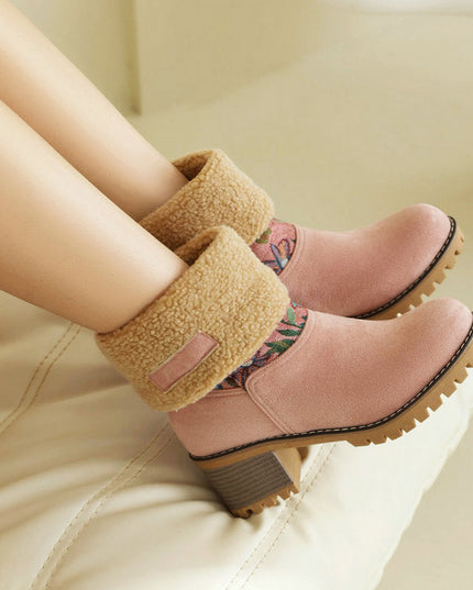 Women's warm thick sole high heel snow boots - Libiyi