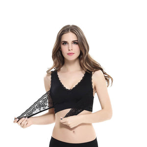 Women's Plus Size Lace Wide Straps Wireless Bra Front Closure Push Up Bras - Keillini