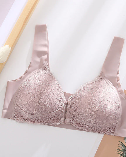 Women's Plus Size Lace Wide Straps Wireless Bra Front Closure Push Up Bras - Keillini