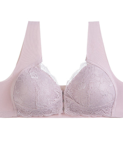 Women's Plus Size Lace Wide Straps Wireless Bra Front Closure Push Up Bras - Keillini