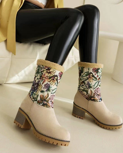 Women's warm thick sole high heel snow boots - Libiyi