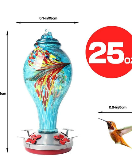 Hand Blown Glass Hummingbird Feeder - 25 Ounces - Libiyi