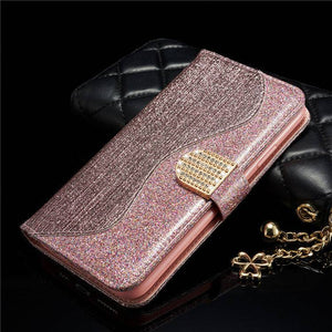 Leather Glitter Rhinestone Flip Case For Samsung A Series - Libiyi