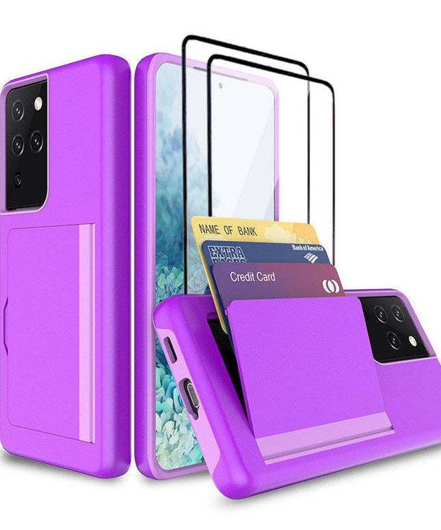 Armor Protective Card Holder Case for Samsung S21 Ultra(5G) With 2-Pack Screen Protectors - Libiyi