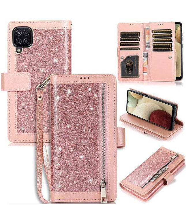 Bling Wallet Case with Wrist Strap for Samsung A12 - Libiyi