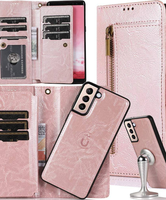 Detachable Flip Zipper Purse Phone Case For Samsung S21 Series - Libiyi