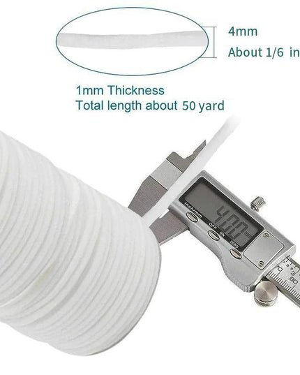 1/6 Inch(4mm)Flat Braided Elastic Cord/White Elastic Band (50 yards) - Libiyi