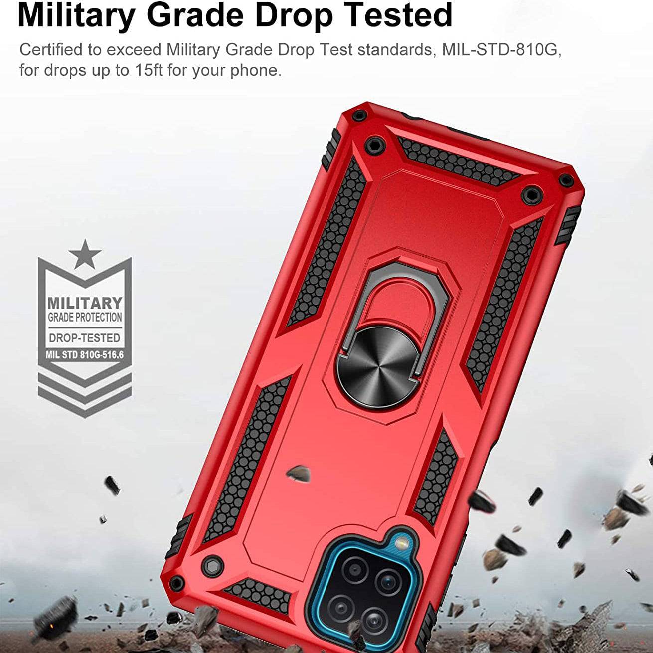 Samsung A12 Luxury Armor Ring Bracket Phone Case With 1-Pack Tempered Glass Screen Protector - Libiyi