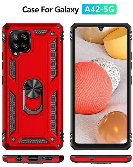Samsung A42(5G) Luxury Armor Ring Bracket Phone Case With 2-Pack Tempered Glass Screen Protectors - Libiyi