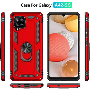 Samsung A42(5G) Luxury Armor Ring Bracket Phone Case With 2-Pack Tempered Glass Screen Protectors - Libiyi