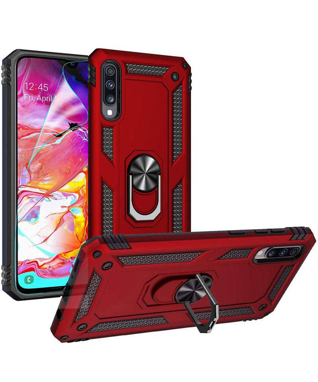 Samsung A70 Luxury Armor Ring Bracket Phone Case With 1-Pack Tempered Glass Screen Protector - Libiyi
