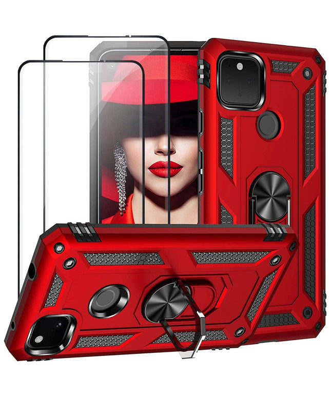 2022 Luxury Armor Ring Bracket Phone case For Google Pixel 4A With 2-Pack Screen Protectors - Libiyi