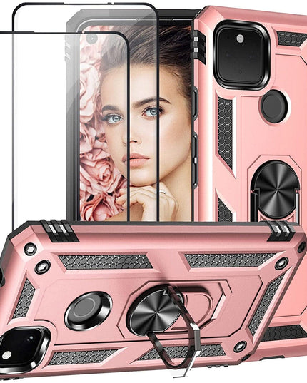 2022 Luxury Armor Ring Bracket Phone case For Google Pixel 5 With 2-Pack Screen Protectors - Libiyi