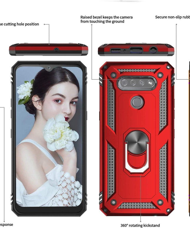 Luxury Armor Ring Bracket Phone Case For LG K51 With [2 Pack] Screen Protectors - Libiyi