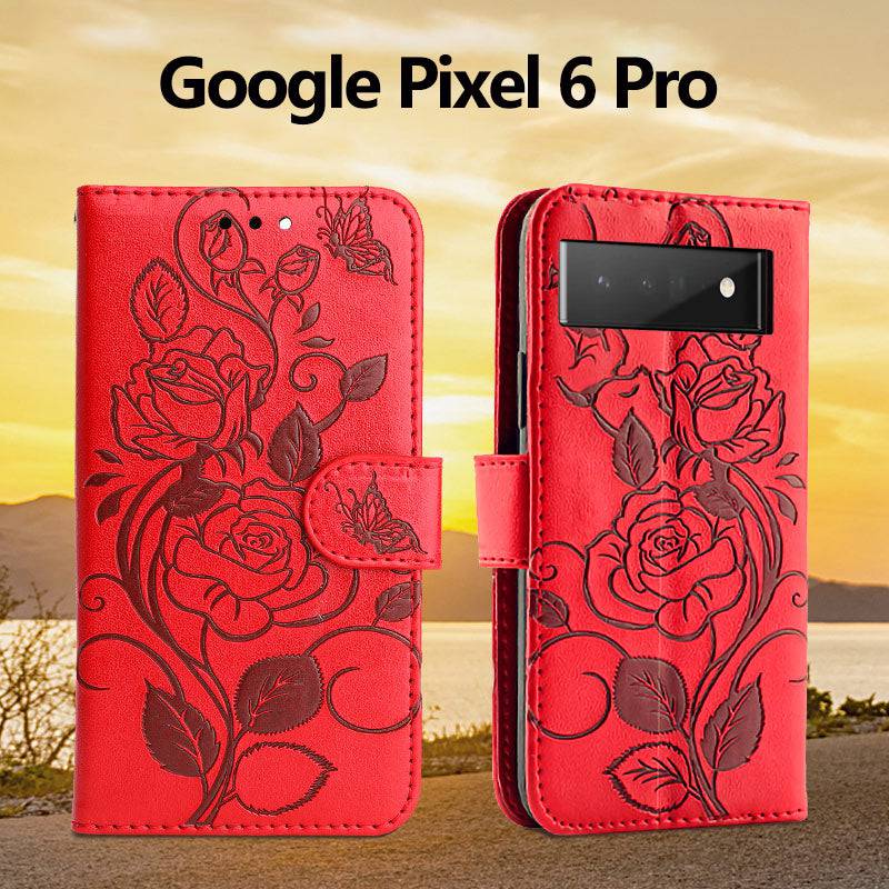 3D Embossed Rose Wallet Case For Google Pixel 6 Pro - Libiyi