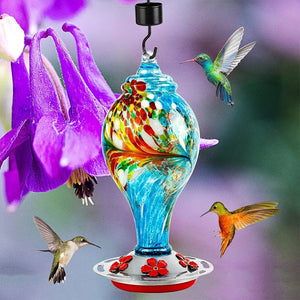 Hand Blown Glass Hummingbird Feeder - 25 Ounces - Libiyi