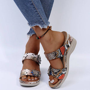 Libiyi Women's Casual Slope Heel Snake Print Slippers - Libiyi