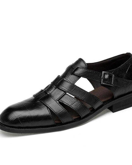 Libiyi Men's Business Casual Sandals Ankle Strap Flats Soft Leather Shoes - Libiyi
