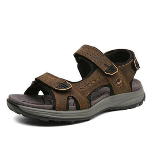 Libiyi Men Comfy Cowhide Leather Opened Toe Hook Loop Outdoor Sport Sandals - Libiyi