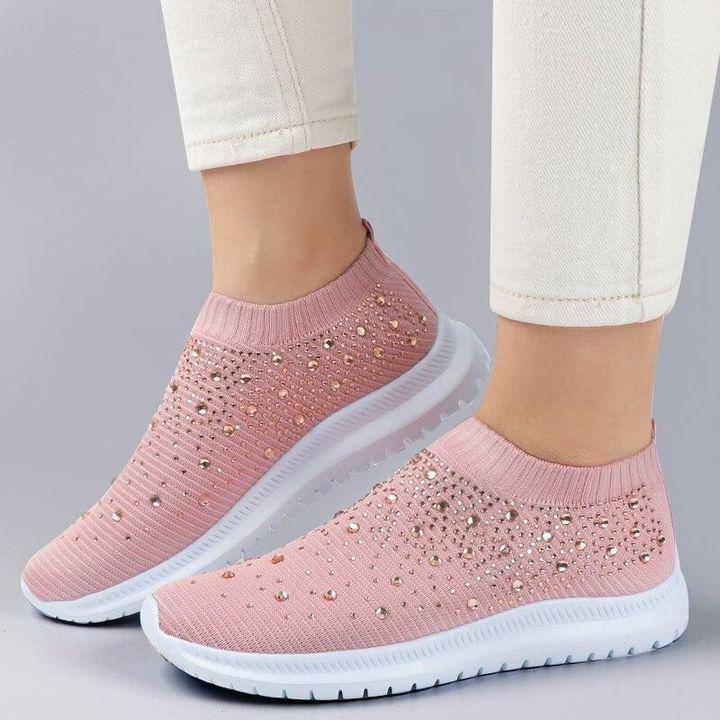 Libiyi Women's Crystal Breathable Slip-On Walking Shoes - Libiyi