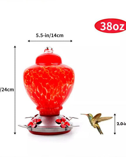 Hand Blown Glass Hummingbird Feeder  - 38 Ounces - Libiyi