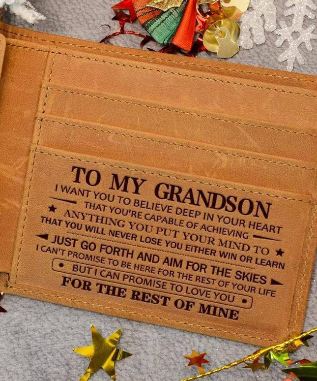 To My GrandSon - Premium Cow Leather Card Wallet - Libiyi