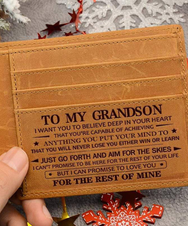 To My GrandSon - Premium Cow Leather Card Wallet - Libiyi